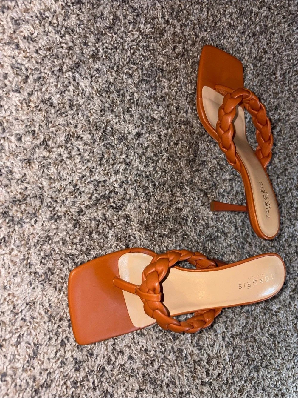 Torgéis Braided Toe-Loop Heels in Cognac
